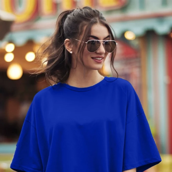 Leotude Women Solid Round Neck Cotton Oversized T-shirt
