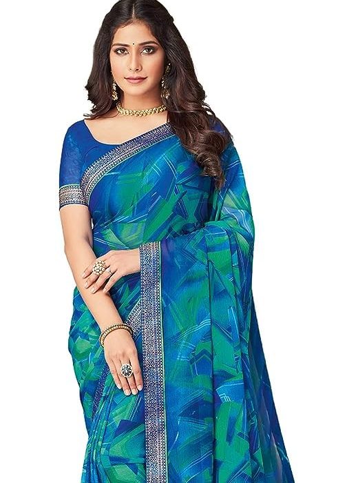 SIRIL Women's Lace & Printed Chiffon Saree with Blouse