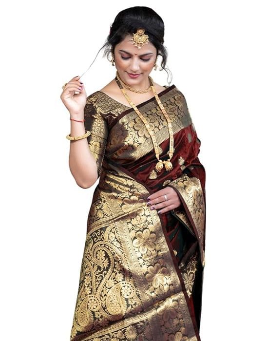 C J Enterprise Women's Pure Soft Kanjivaram Silk Saree For Wedding Banarasi Style Sari