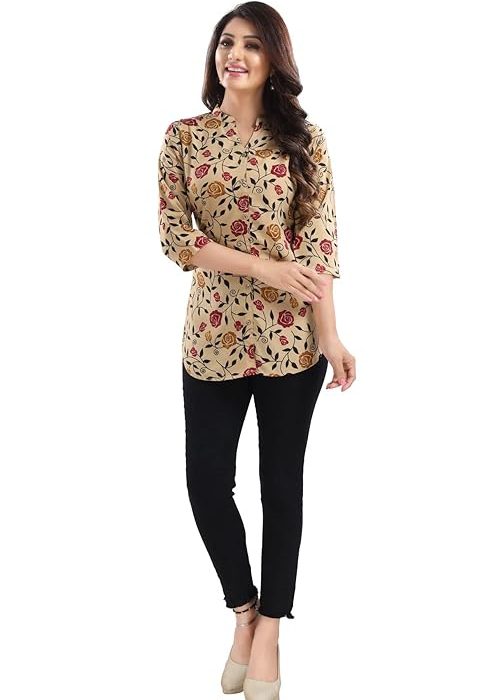Miraan Women's Crepe Relaxed Fit Tunic Readymade Short Kurti Top