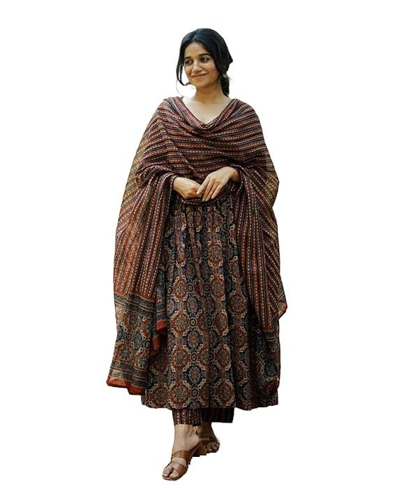 KLOSIA Women's Viscose Printed Flared A-Line Kurta With Pant And Dupatta Suit Set | Kurta Set