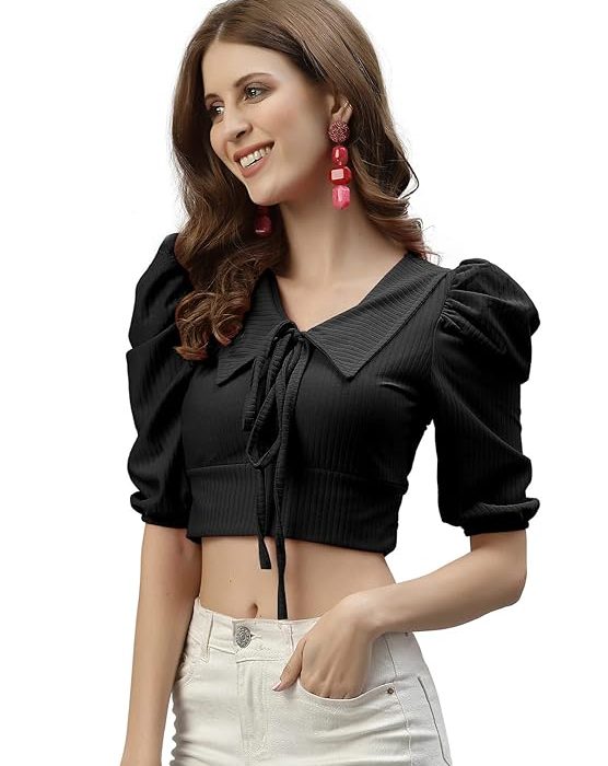 SIRIL Women's Lycra Solid Regular Fit Crop Top