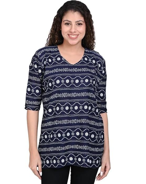 Posh perfection Women's Rayon Printed V Neck 3/4 Sleeves Tunic Tops/Short Kurti