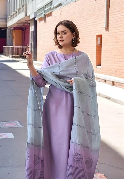 GoSriKi Women's Rayon Viscose Solid Straight Kurta with Pant & Dupatta