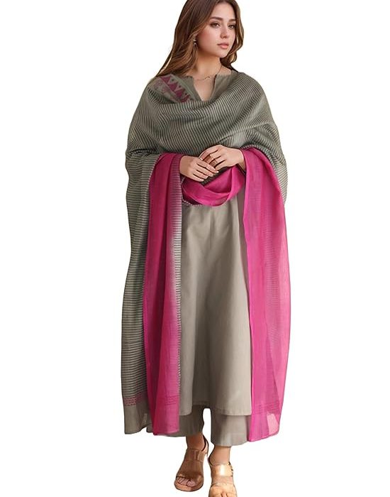 GoSriKi Women's Rayon Viscose Straight Solid Kurta with Pant & Dupatta