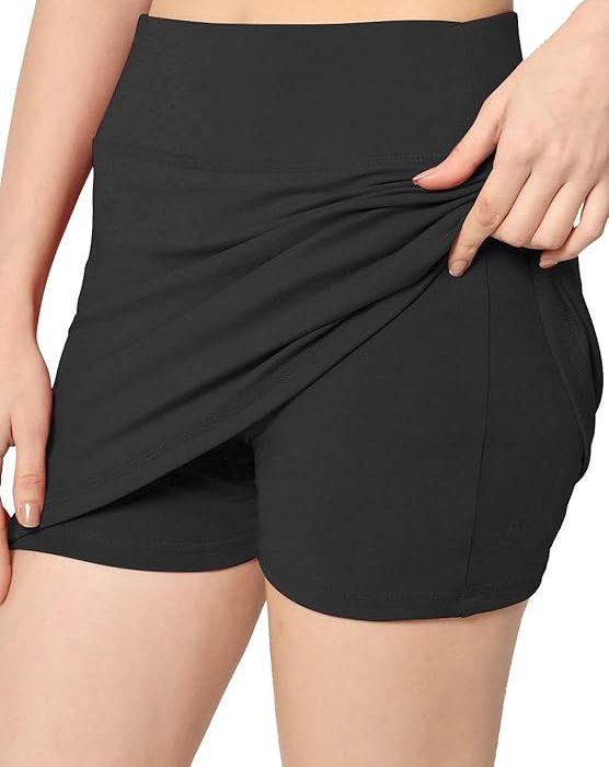 Mehrang Skirt with Shorts for Women's & Girl's Solid High Waist Flared Skater Short Mini Skirt