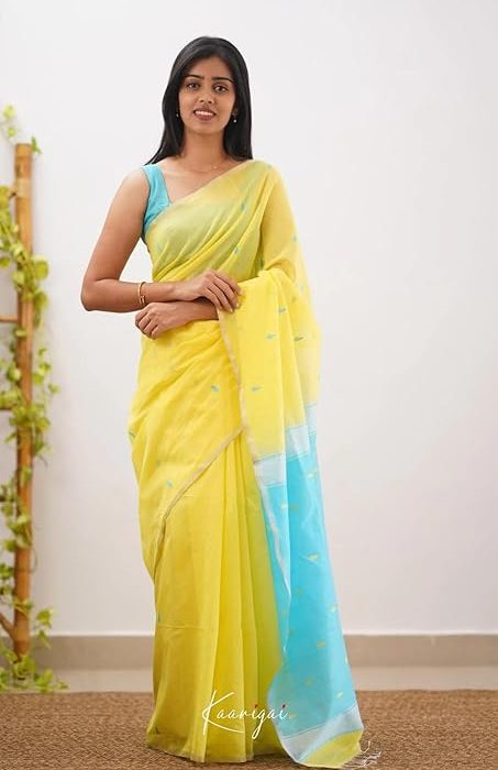 C J Enterprise Women's Pure Soft Kanjivaram Cotton Silk Saree Banarasi Style With Blouse