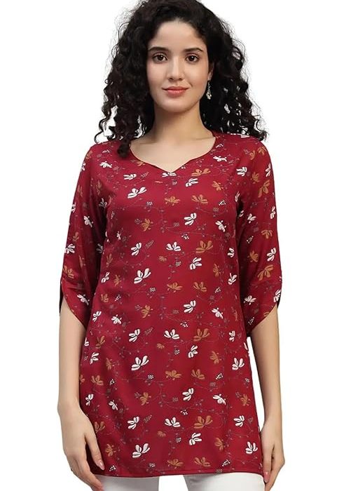 VEERSTOW Women's Cotton Short Kurti 3/4 Sleeve for Casual & Office Wear