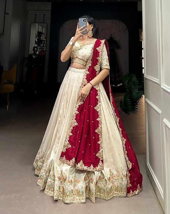 Zivri Trends Women's Art Silk Embroidery Lehenga Choli with Dupatta | Bridal Stylish Wedding Lehenga Choli for women