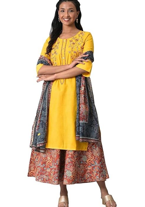 Aurelia Cotton Women Regular Kurta -Culotte-Dupatta
