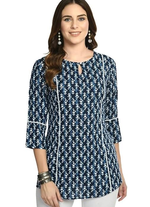 Meesan Women's Casual Ethnic 3/4 Sleeve Printed Tunic