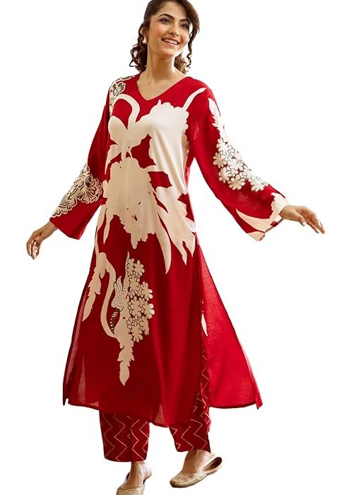 GoSriKi Women's Rayon Viscose Straight Printed Kurta with Palazzo