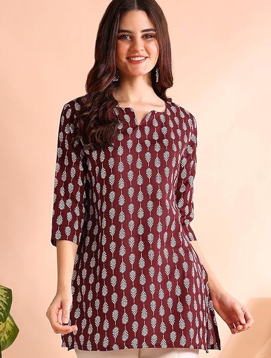 DSK Studio Women's Short Kurti in Black Rayon Cotton Blend | Ladies Ethnic Tunic | Office