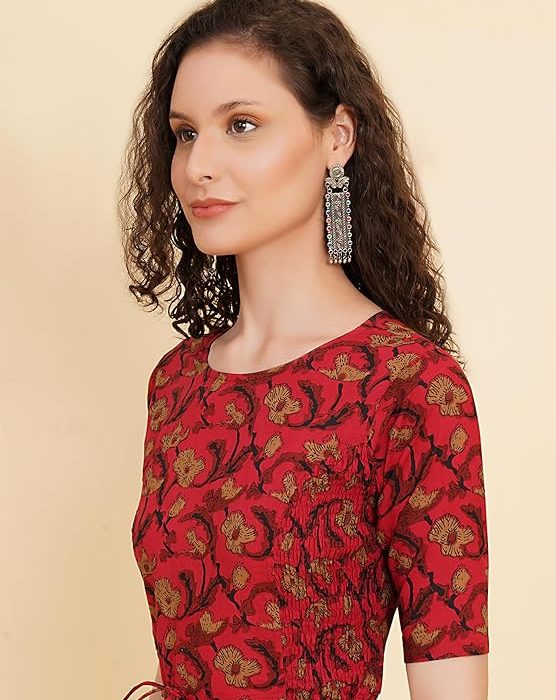 Yash Gallery Women's Cotton Zig-Zag Printed Regular Regular Fit Short Sleeve Blouse
