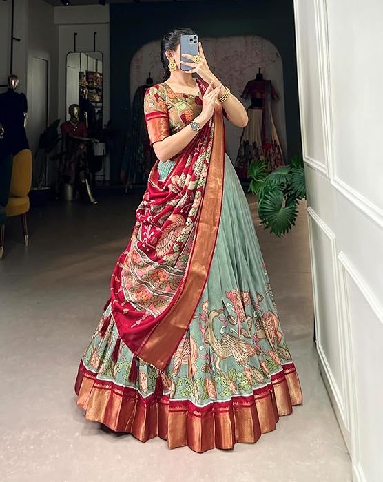 Snazzy Stitch Women's Wedding Special Foil Work Tussar Silk Lehenga Choli For Any Occasion