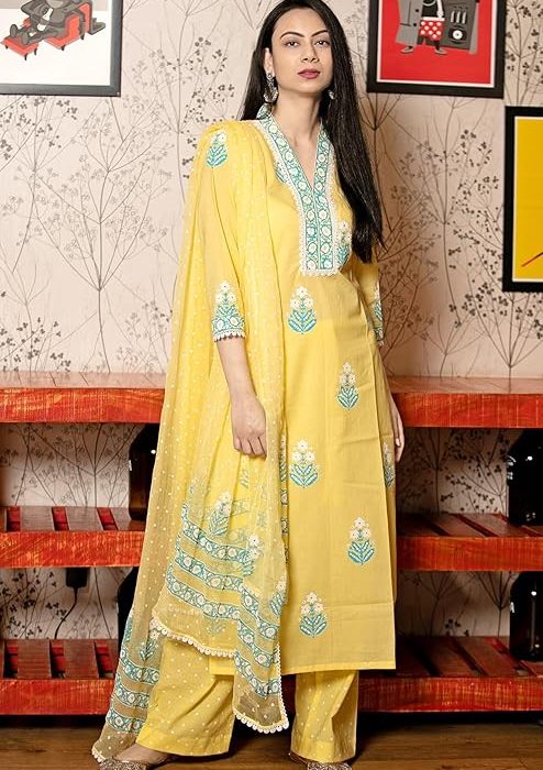 GoSriKi Women's Rayon Viscose Printed Straight Kurta with Pant & Dupatta