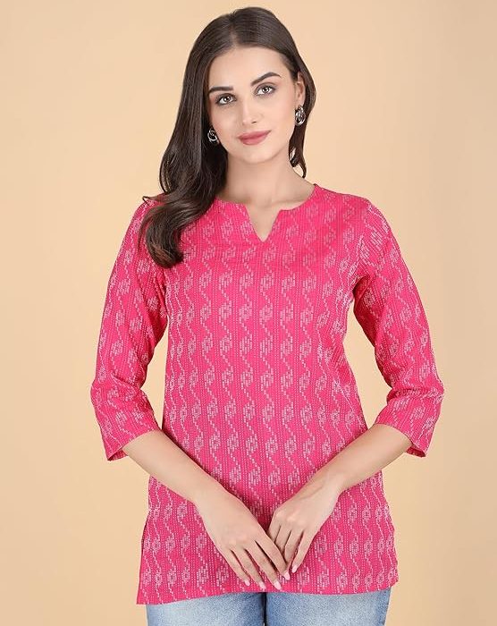 HION HILS Short Kurta for Women – Pure Cotton Printed Ladies Kurti, Stylish Girls Top, Ethnic Half Kurtas