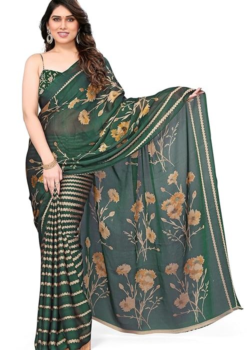 MIRCHI FASHION Women's Chiffon Floral Printed Saree with Blouse Piece