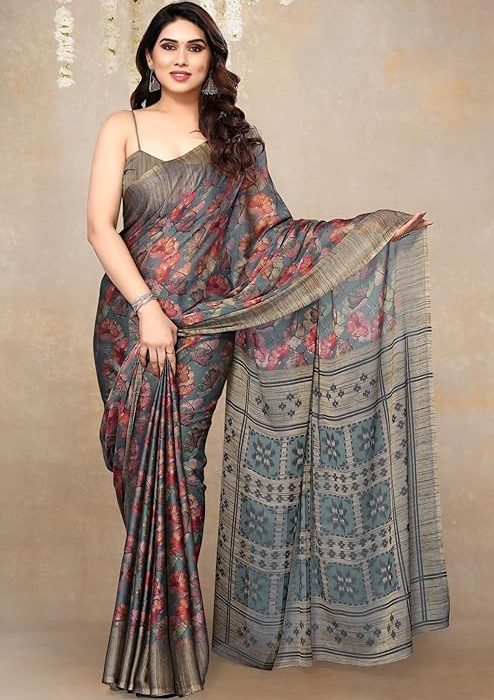 MIRCHI FASHION Women's Designer Chiffon Floral Prints Saree with Blouse Piece