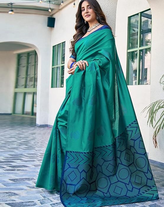 SAMAH Women's Banarasi Silk Jacquard Saree with Unstitched Blouse Piece