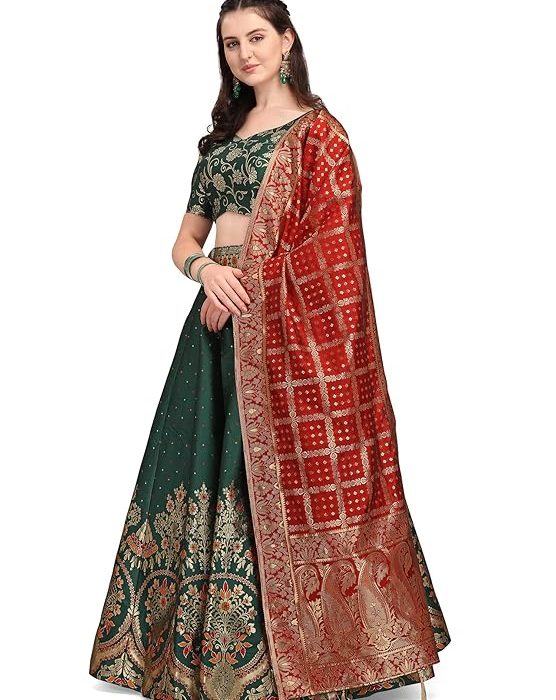 PURVAJA Women's Jacquard Semi-Stitched Lehenga choli