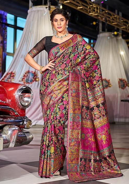 SWORNOF Women's kanjivaram banarasi silk saree for Patola festival Wedding silk with rich pallu Design sarees for women with blouse piece