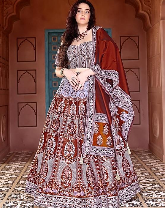 PURVAJA Women's Faux Silk Semi-Stitched Lehenga Choli