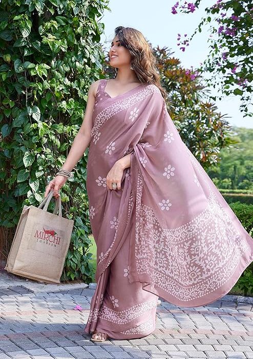 MIRCHI FASHION Women's Latest Chiffon Batik Printed Saree with Blouse Piece