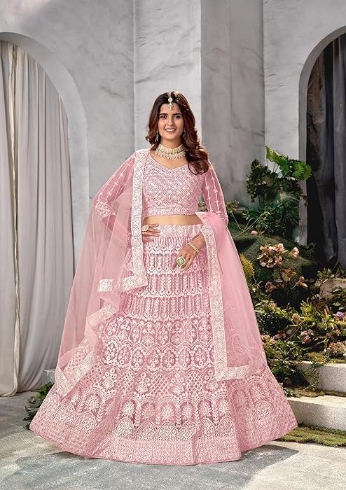 VARNI FABRICS: A lady's First Love Net Embroidered Work Womens Lehenga Choli For Ceremonial