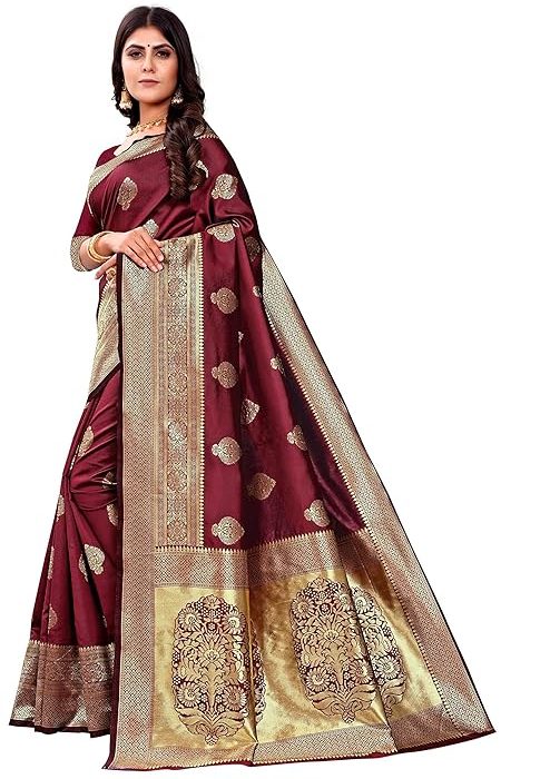 C J Enterprise Women's Kanjivaram Art Silk Saree Soft Banarasi Style Sari With Blouse Piece For Wedding